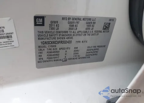 2015 Chevrolet Suburban 1500 Ltz z USA, uszkodzony, nr VIN 1GNSCKKC9FR302420